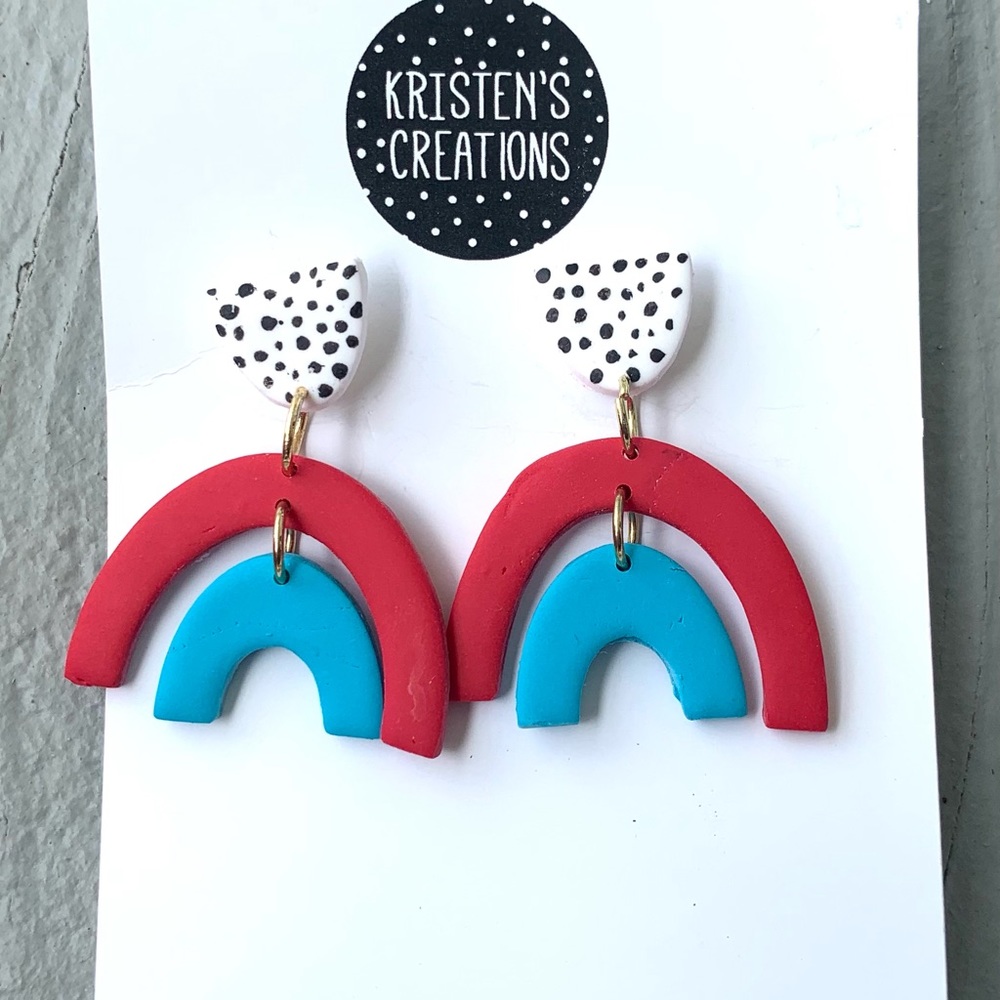 Red & Blue Rainbow polymer clay earrings